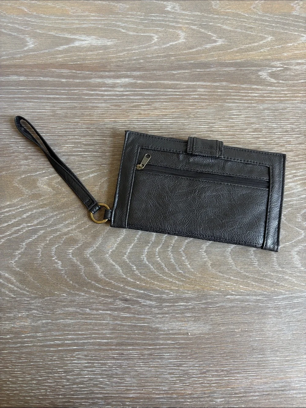 Black Leather Wristlet Clutch